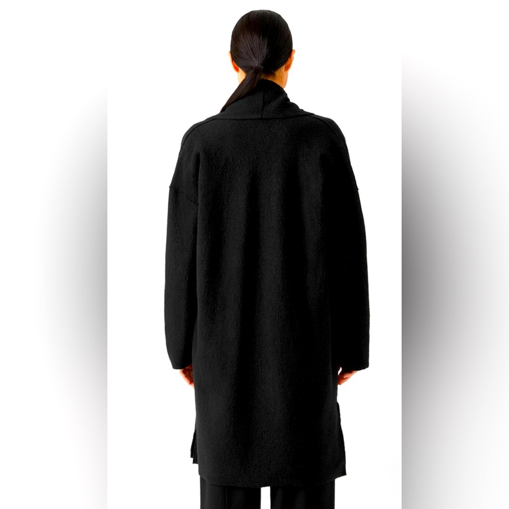 Eileen Fisher Black Wool Kimono Lightweight Coat with dropped shoulder in EUC - Picture 2 of 10